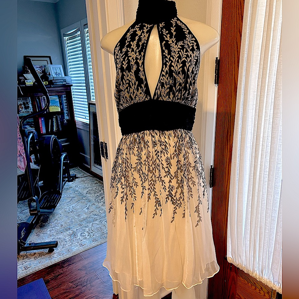 Gorgeous brand new, never worn, Bebe silk halter dress